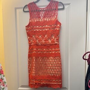 Endless Rose Coral Crochet Mini Dress